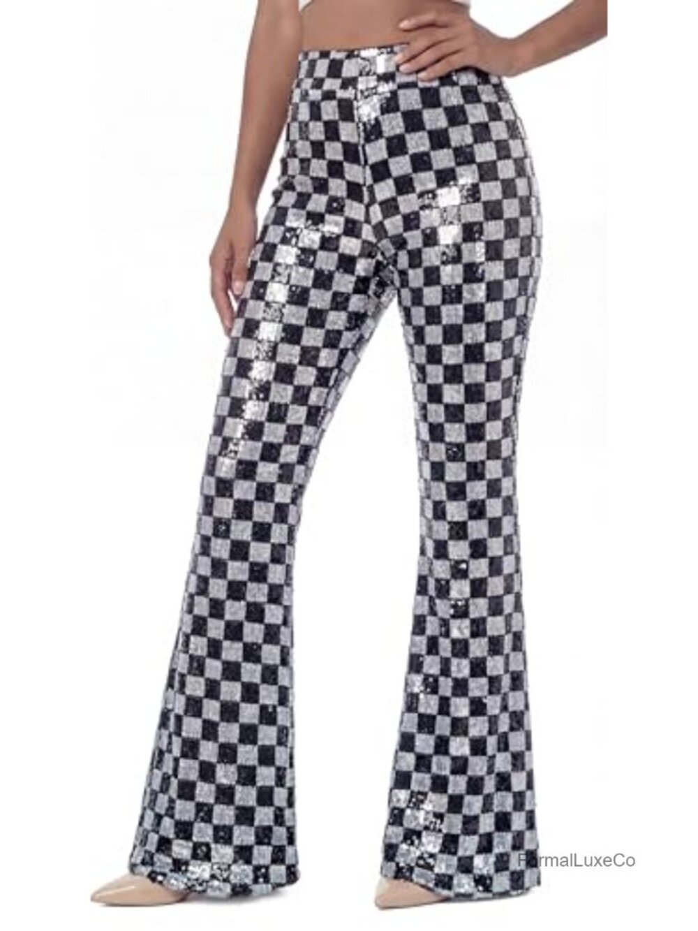Sequin Flare Pants High Waisted Bell Bottom Trousers Clubwear